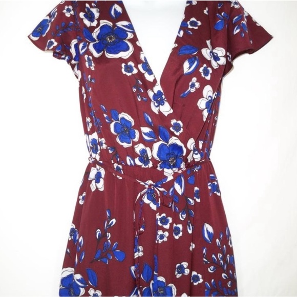 Banana Republic Burgandy Blue Floral Faux Wrap V-Neck Maxi Dress Size S - Picture 7 of 10